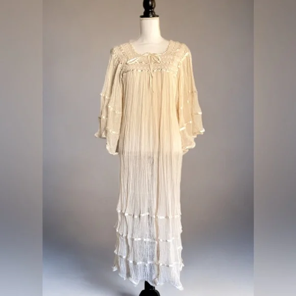 Boho Cream cotton Dress - Picture 3 of 6